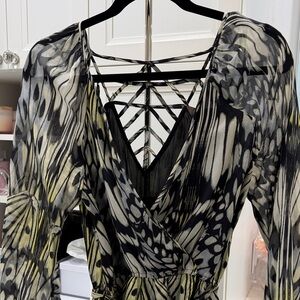 Charlie Jade Black and Cream Patterned Dress